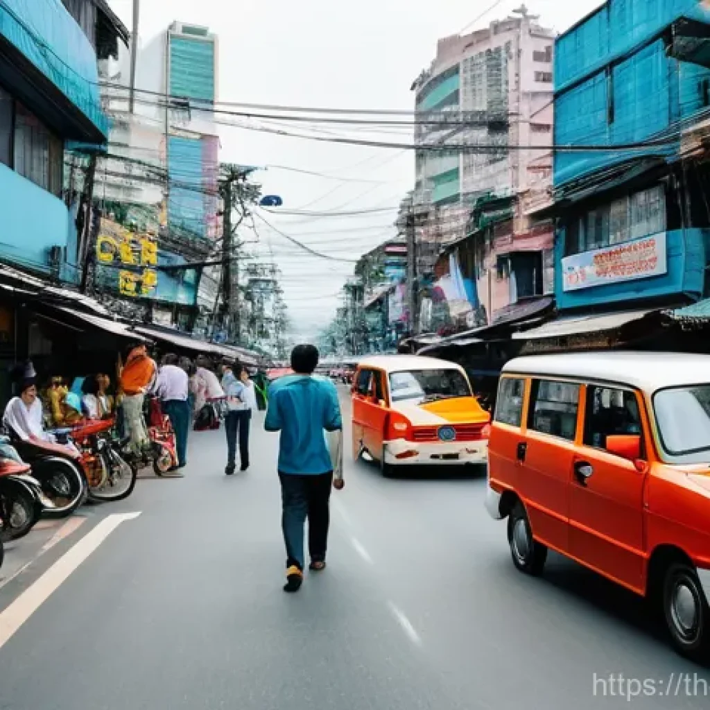 소음진동 관련 주요 이론 - **Prompt:** A bustling, vibrant street scene in a modern Asian city, reminiscent of Bangkok, with a ...